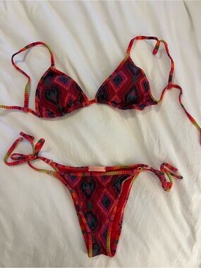 NEW Brazilian bikini Salinas Red Ikat Print Triangle Bikini Set